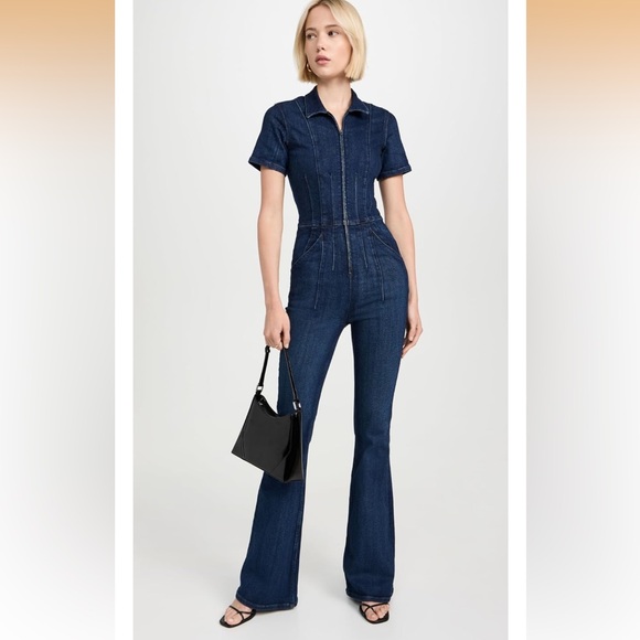 Free People Women's Jayde Flare Jumpsuit Dark Indigo Denim with Flare large - Picture 5 of 7